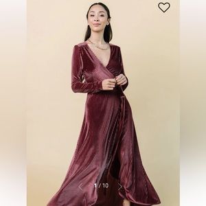 Baltic Born Velvet Wrap Dress in Burgundy